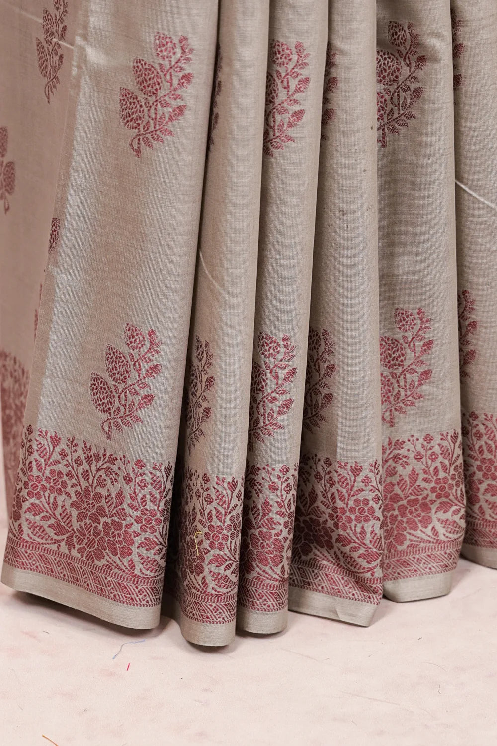 Light Grey Tussar Silk Saree
