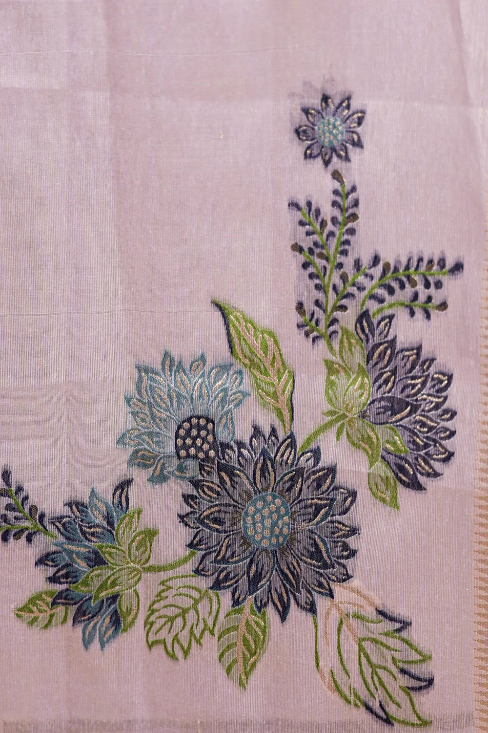 Light Lavender Semi Tissue Embroidery Unstitched Churidhar Material