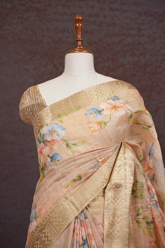 Light Peach Semi Jute Saree - Seematti