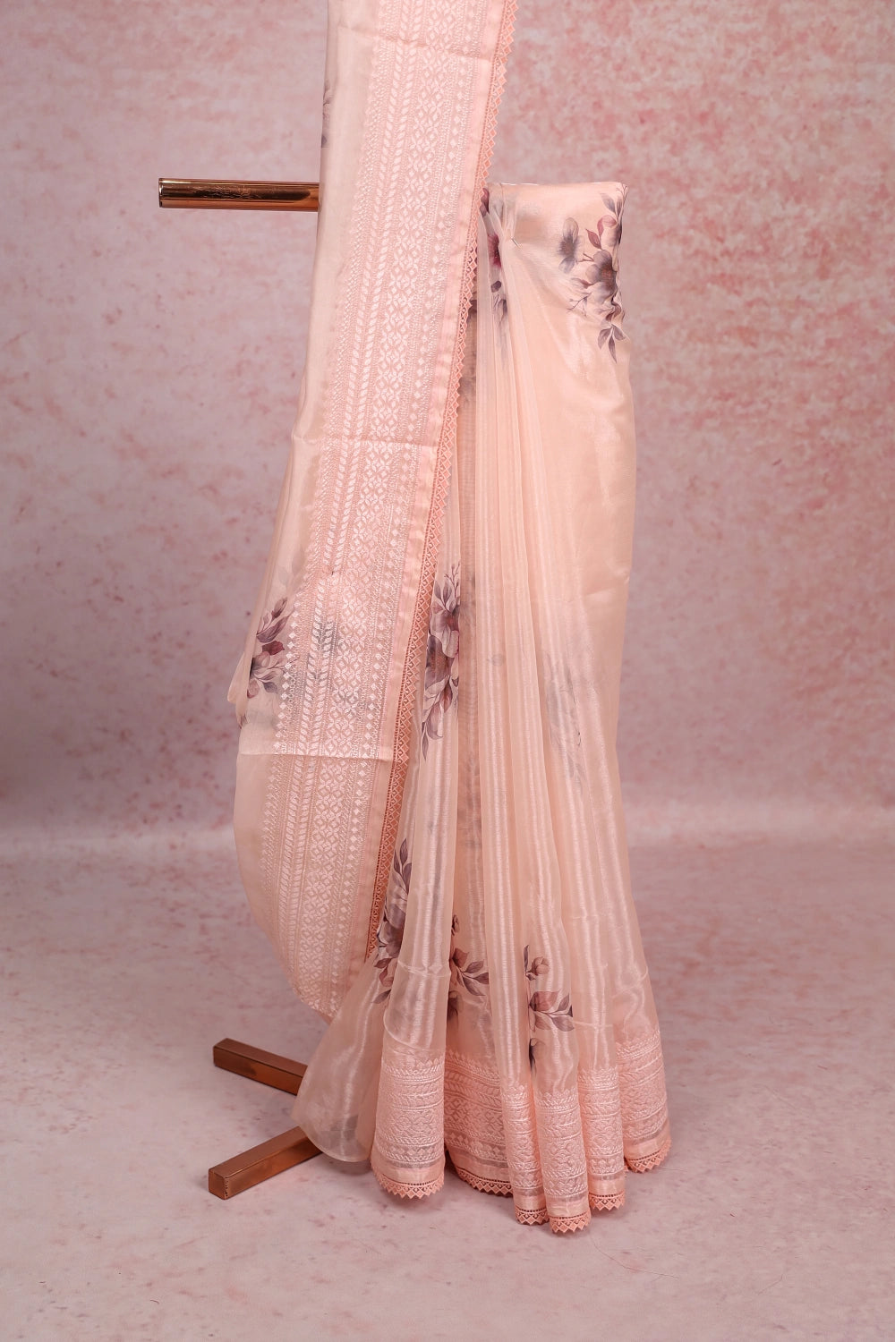 Light Peach Semi Tissue Organza Saree