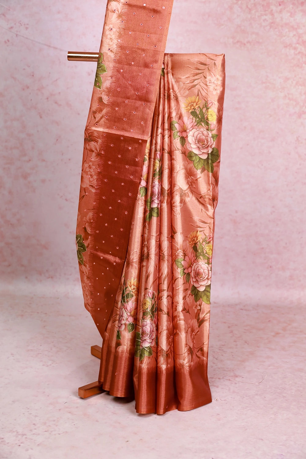 Light Peach Semi Tissue Saree