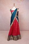Magenta And Teal Blue Semi Chanderi Dhavani Set - Seematti