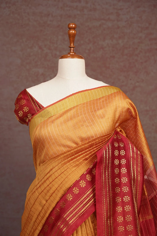 Mango Yellow Semi jute Saree - Seematti