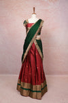 Maroon And Green Semi Silk Dhavani Set - Seematti