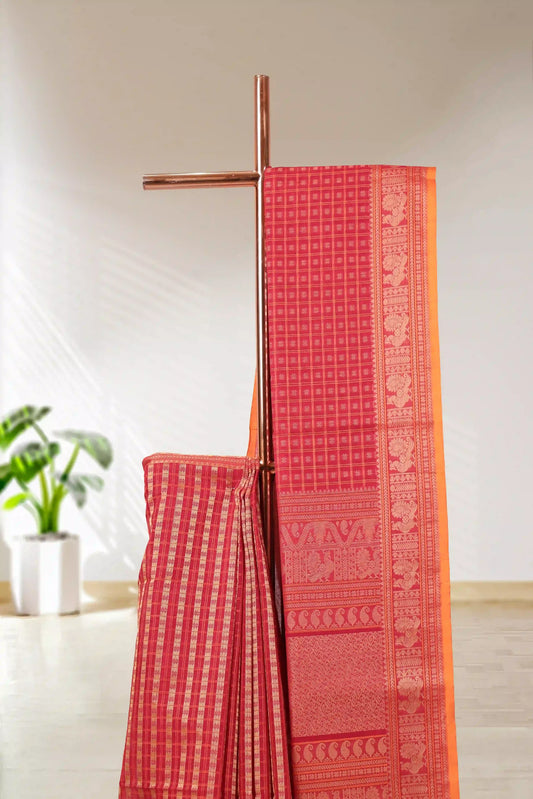 Maroon Cotton Saree