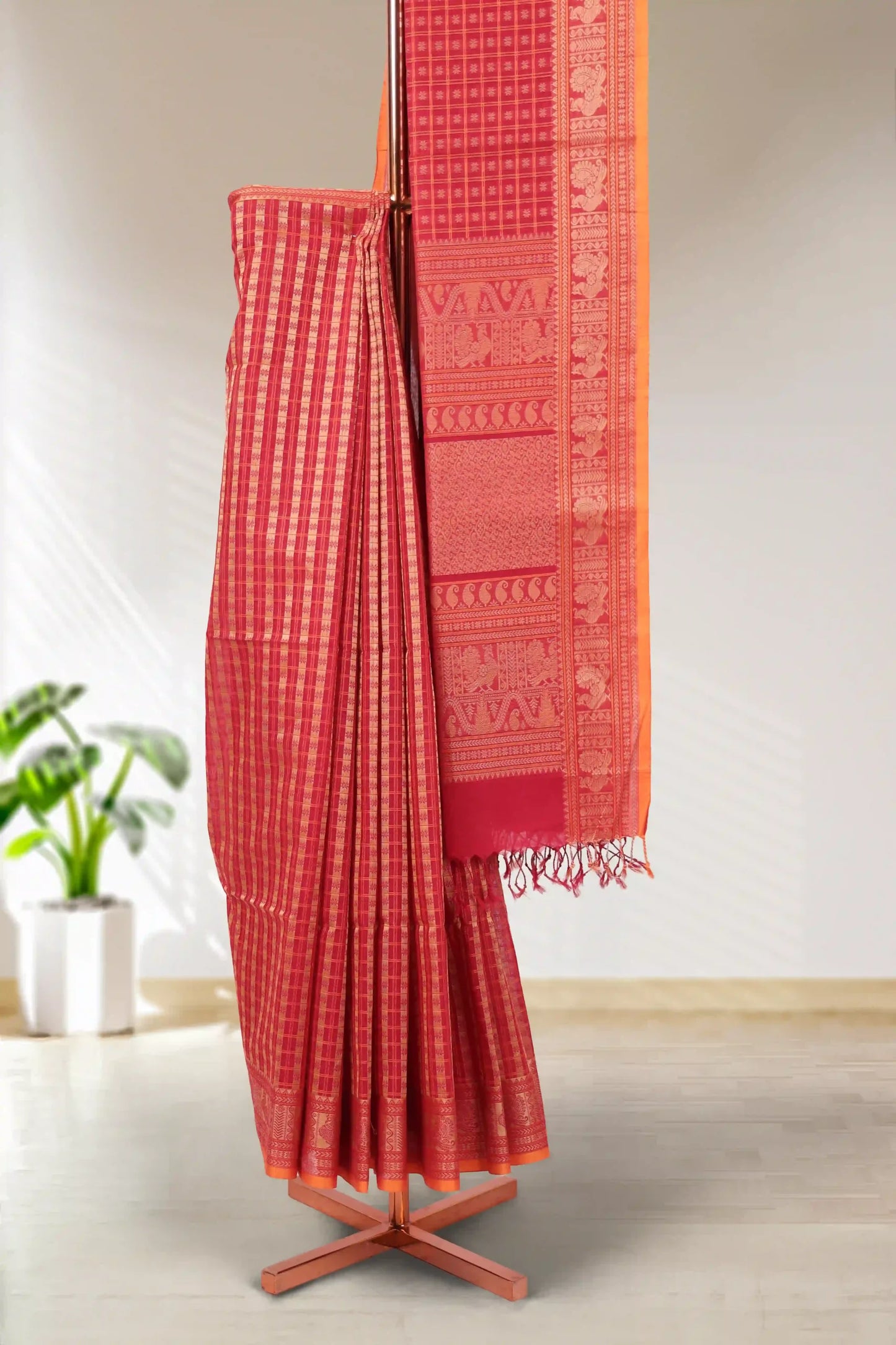 Maroon Cotton Saree