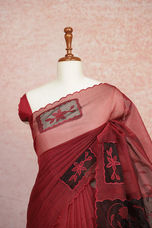 Maroon Semi Organza Saree