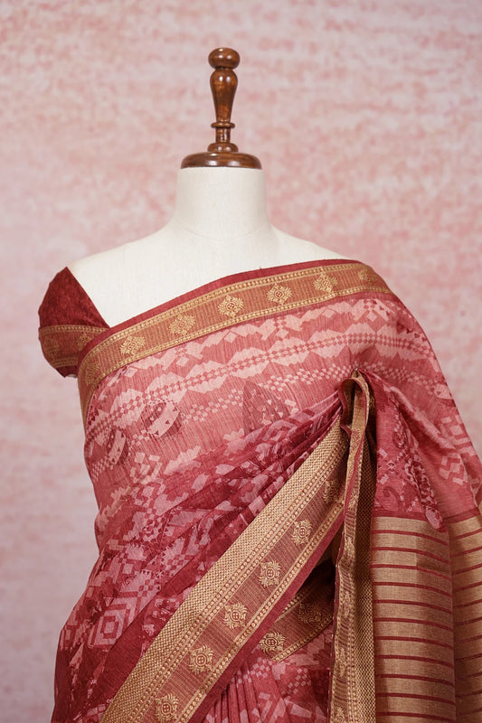 Maroon Semi Tussar Saree - Seematti