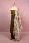 Mehandi Green Cotton Applic Work Unstitched Churidhar Material