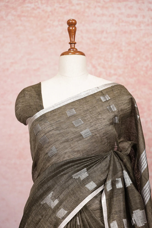 Mehandi Green Linen Saree - Seematti