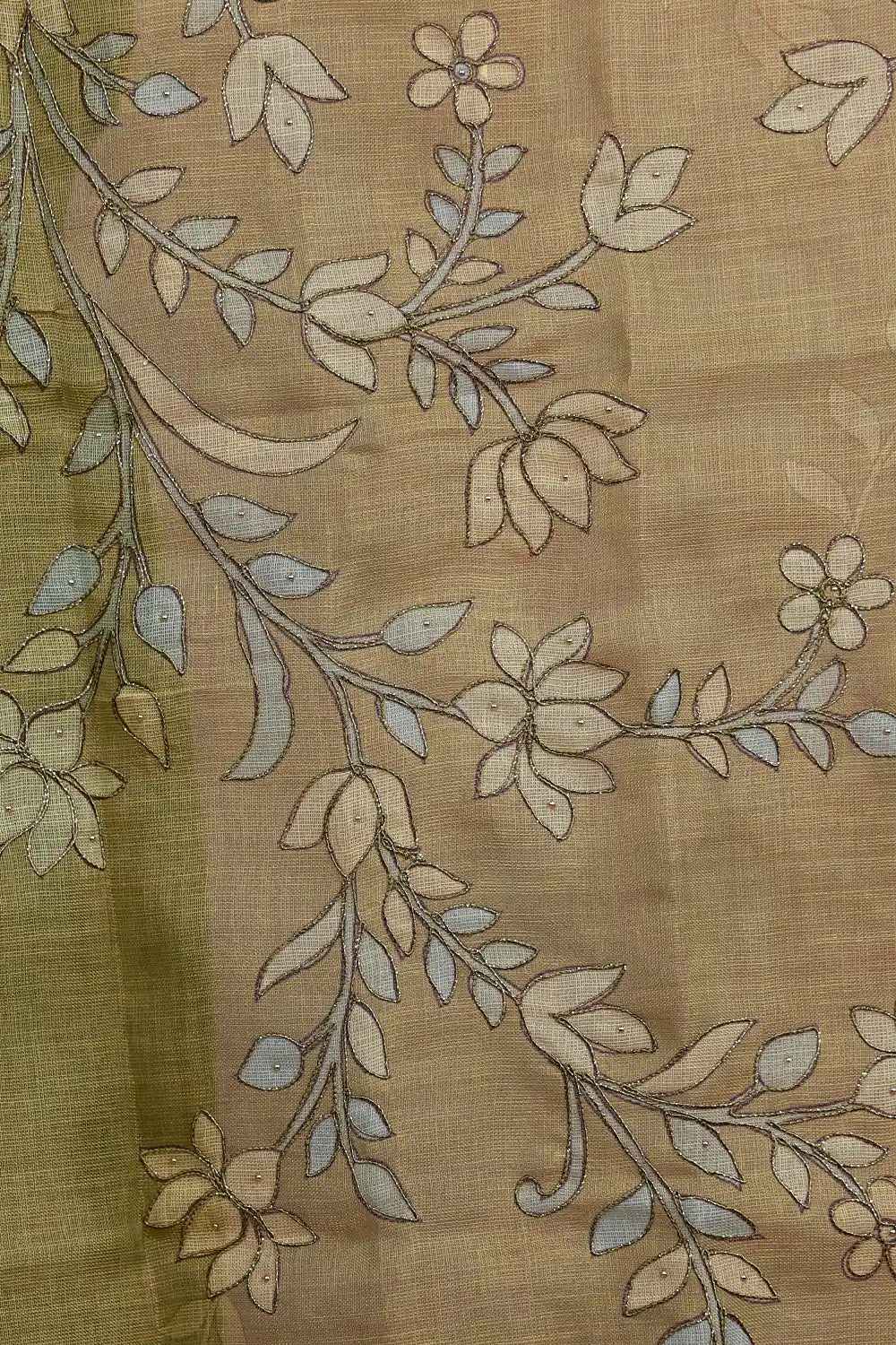 Mehandi Green Tissue Silk Applic Work Unstitched Churidhar Material - Seematti