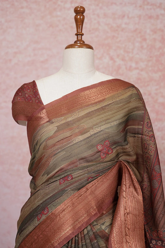 Multi Color Linen Cotton Saree - Seematti