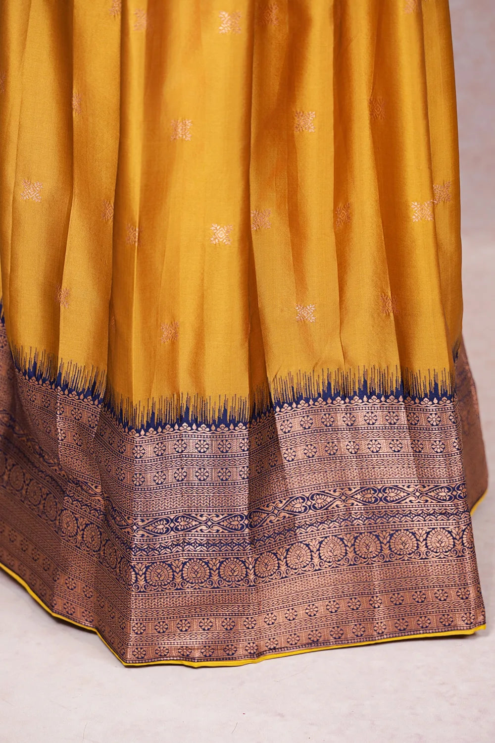 Mustard Yellow And Blue Semi Silk Dhavani Set - Seematti
