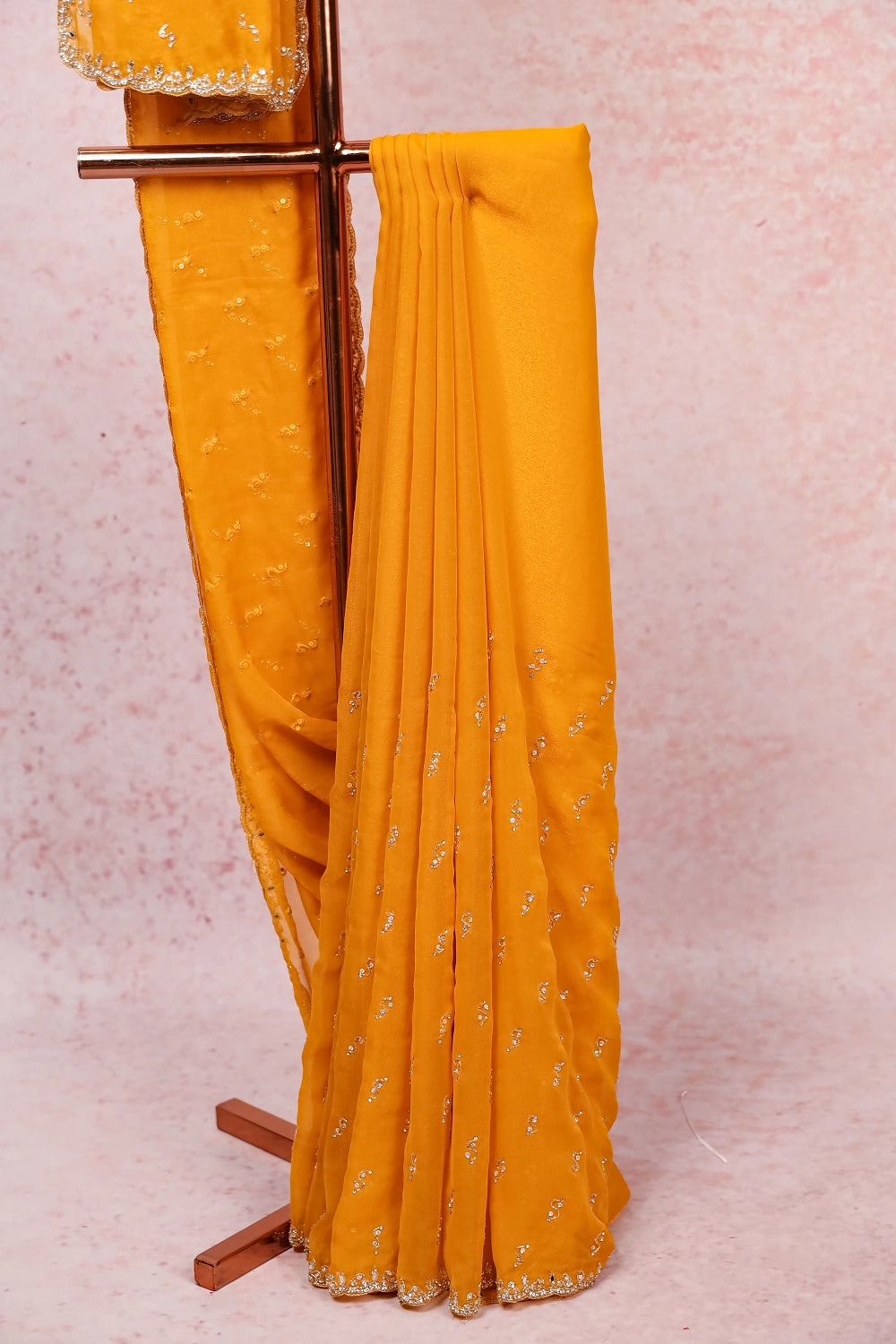 Mustard Yellow Velvet Organza Saree