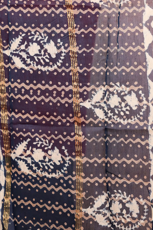Navy Blue Chanderi Silk Printed Unstitched Churidhar Material