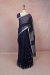 Navy Blue Linen Saree - Seematti