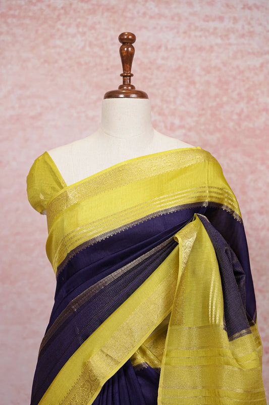 Navy Blue Semi Crepe Silk Saree - Seematti