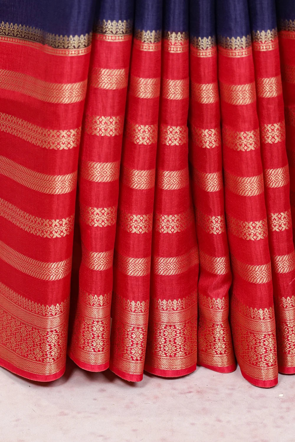 Navy Blue Semi Silk Plain Body Saree With Designer Border - Seematti