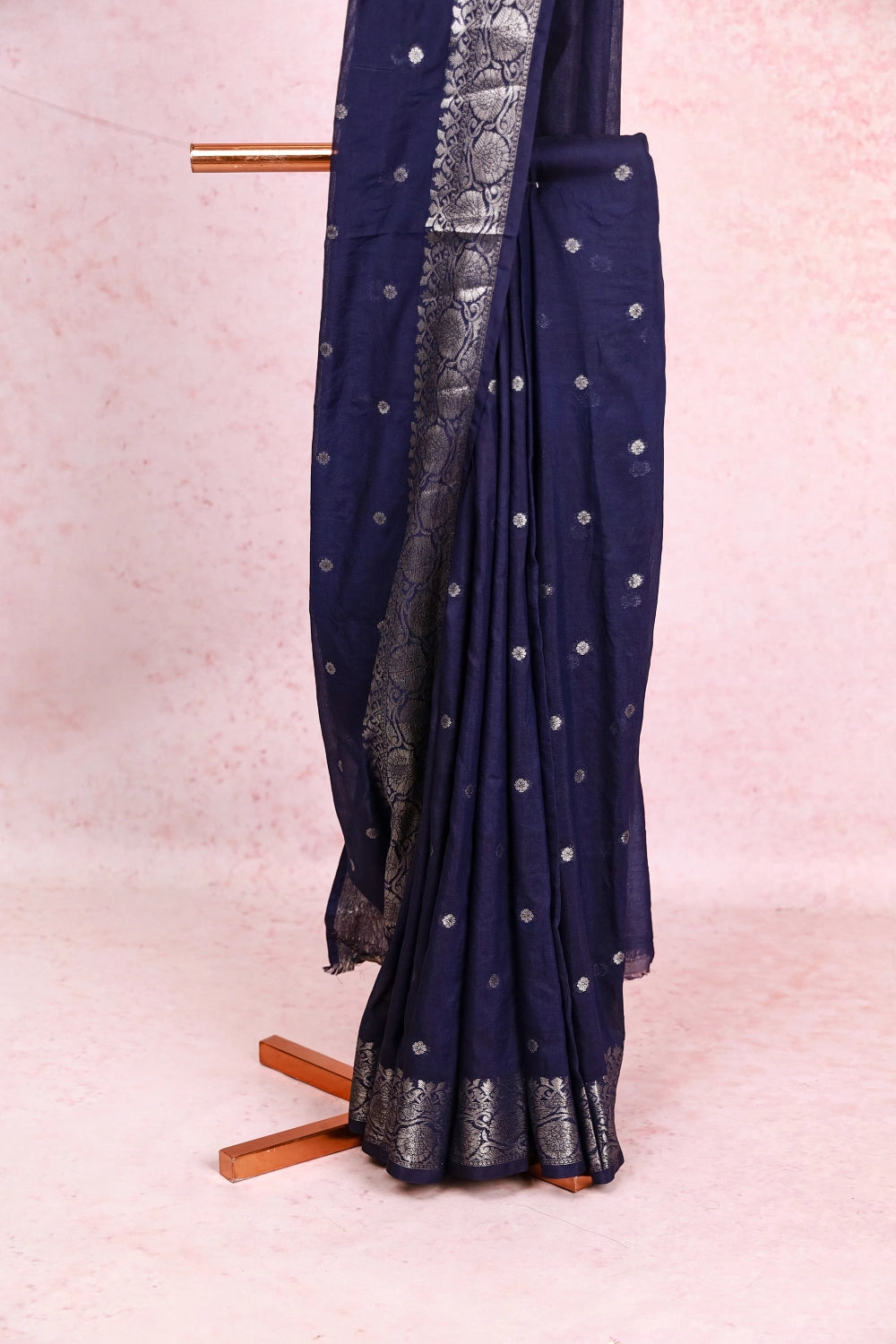 Navy Blue Semi Tussar Saree