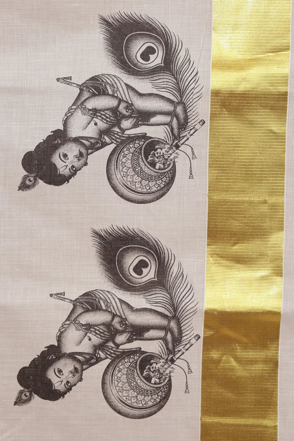 Off White Cotton Kerala Saree - Seematti