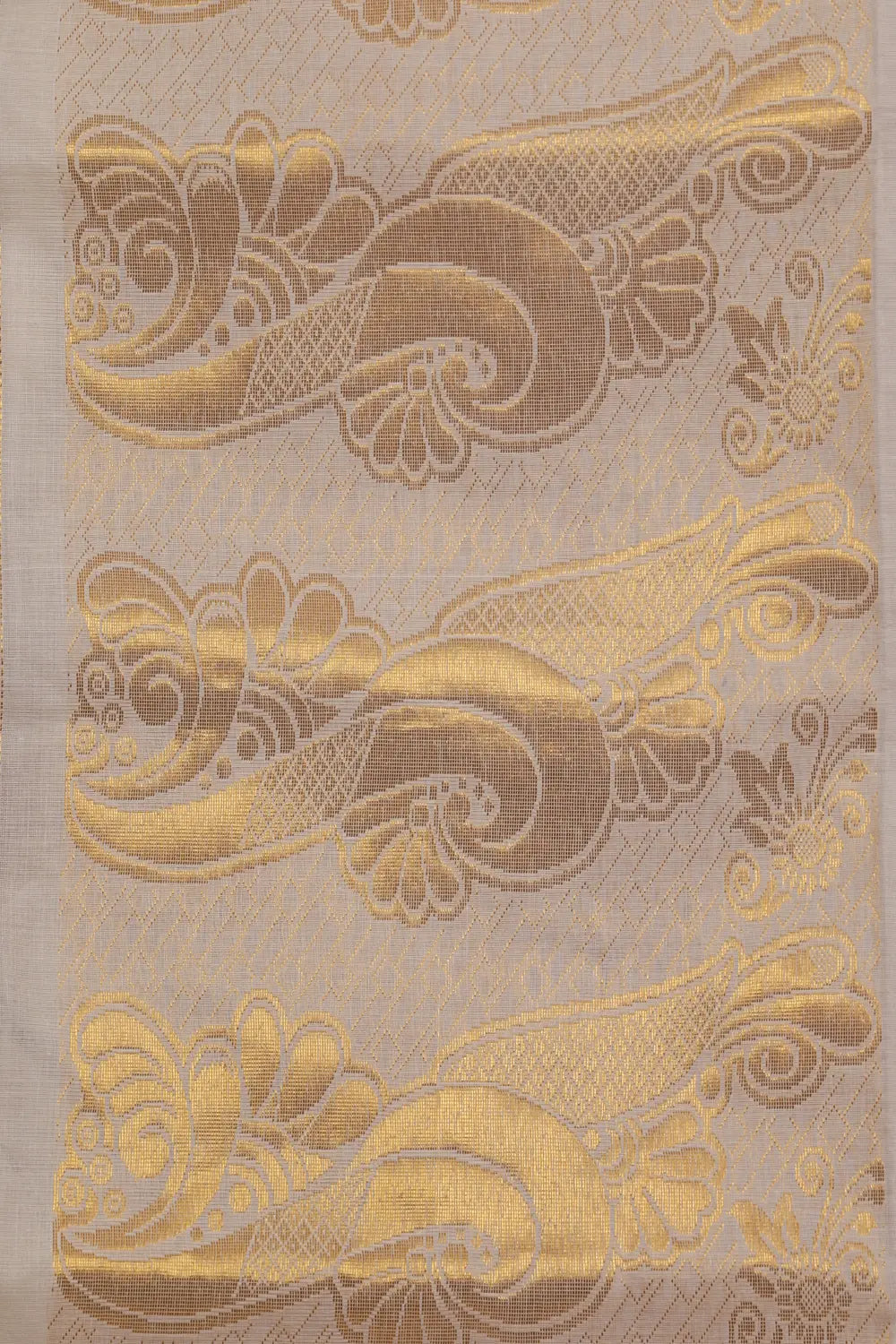 Off White Cotton Kerala Saree - Seematti