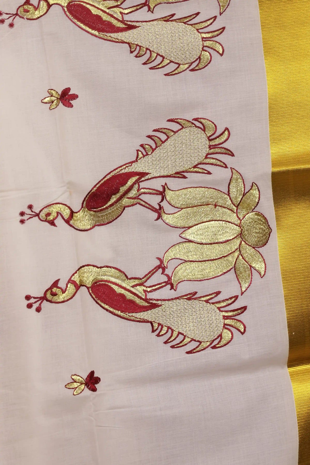 Off White Cotton Kerala Saree - Seematti
