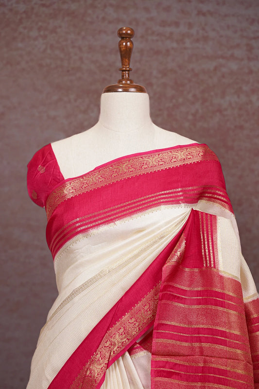 Off White Semi Banarasi Saree - Seematti