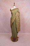 Olive Green Satin Banarasi Saree - Seematti