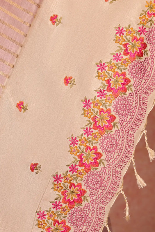 Onion Color Semi Tussar Saree