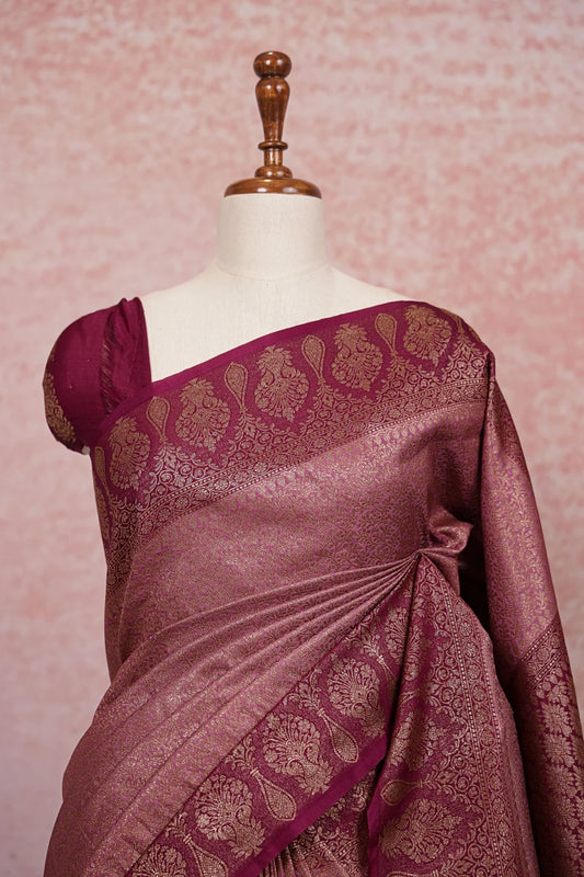 Onion Pink Semi Banarasi Saree - Seematti