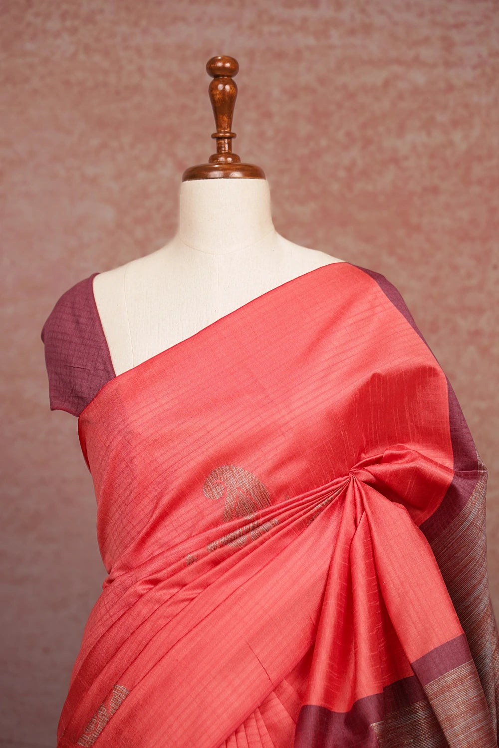 Orange Red Semi Jute Silver Weaving Saree With Without Border - Seematti