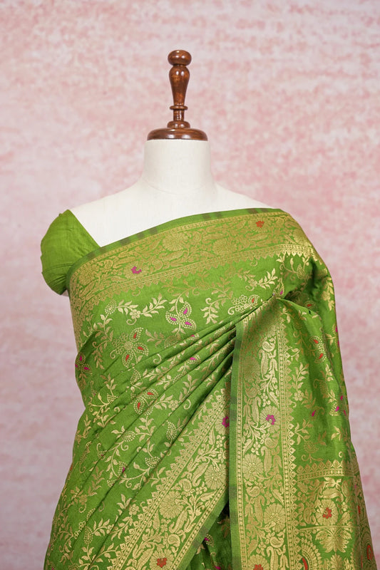 Parrot Green Semi Jute Saree - Seematti