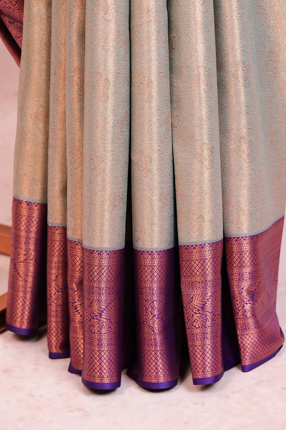 Pastel Green Semi Kancheepuram Tissue Silk Saree
