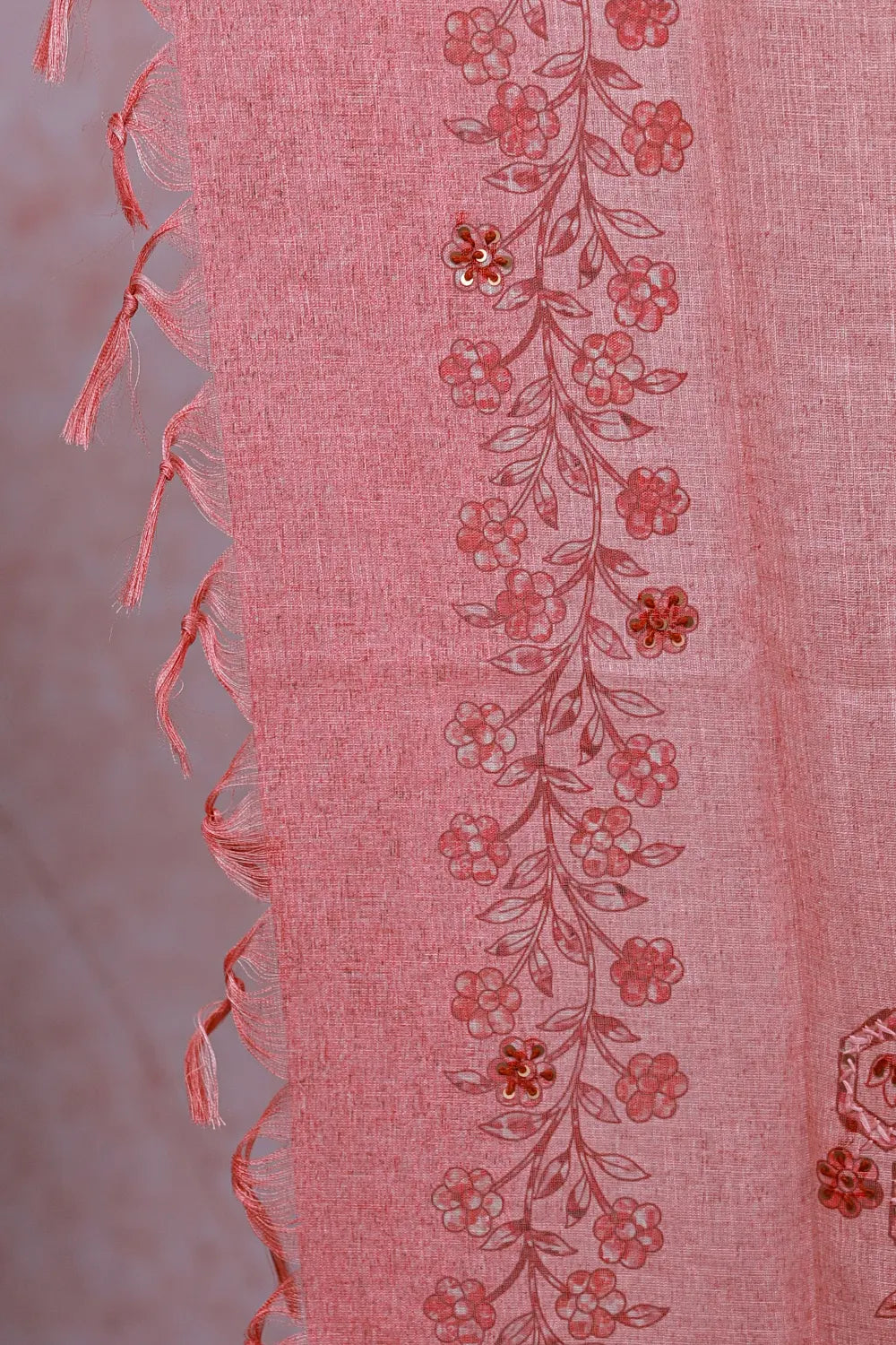 Peach Linen Kantha Stitched Unstitched Churidhar Material - Seematti