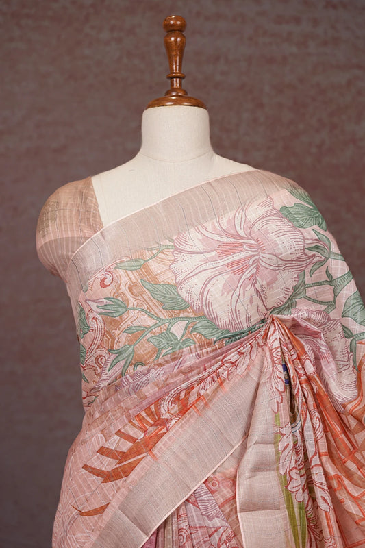 Peach Semi Linen Saree - Seematti