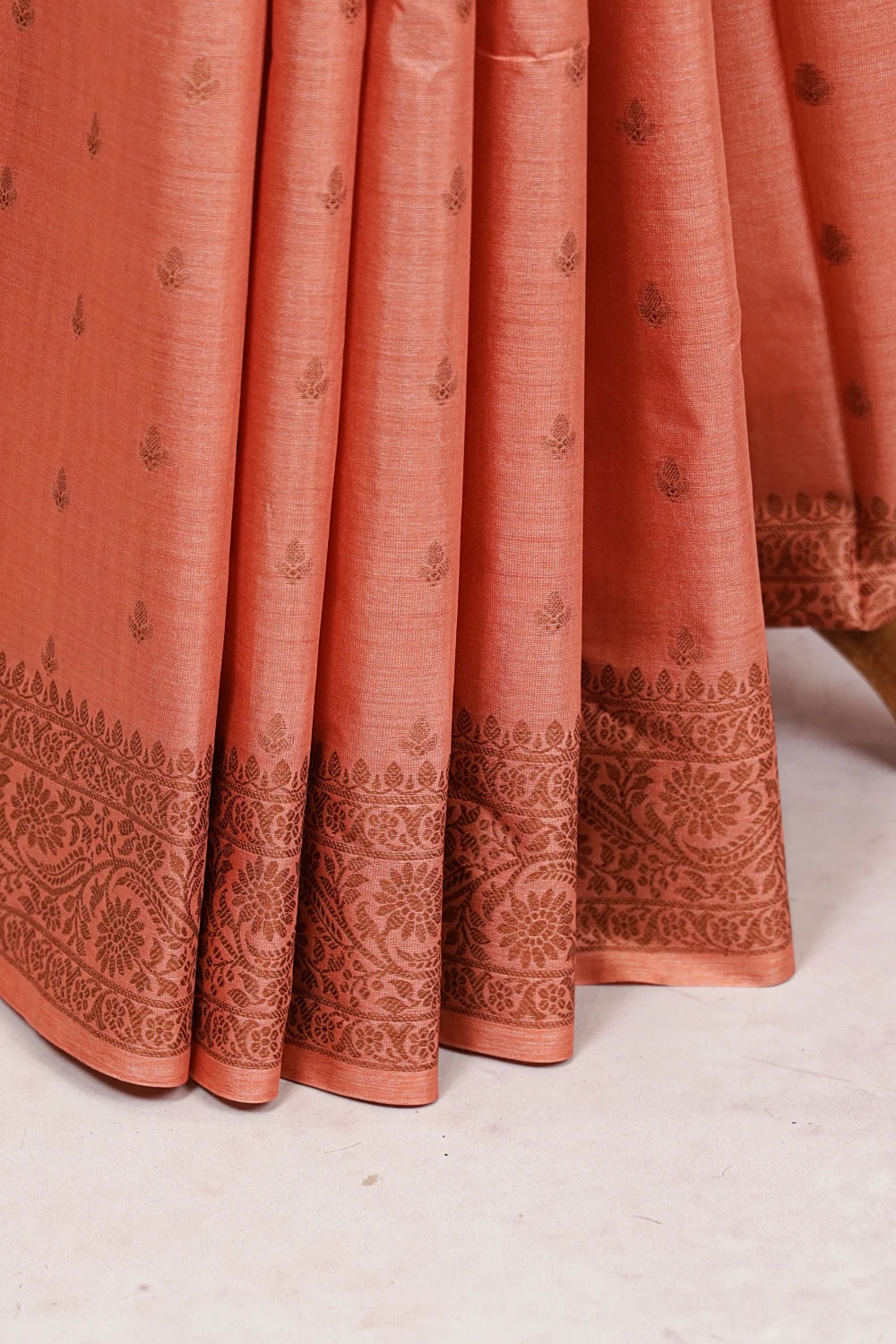 Peach Tussar Silk Saree