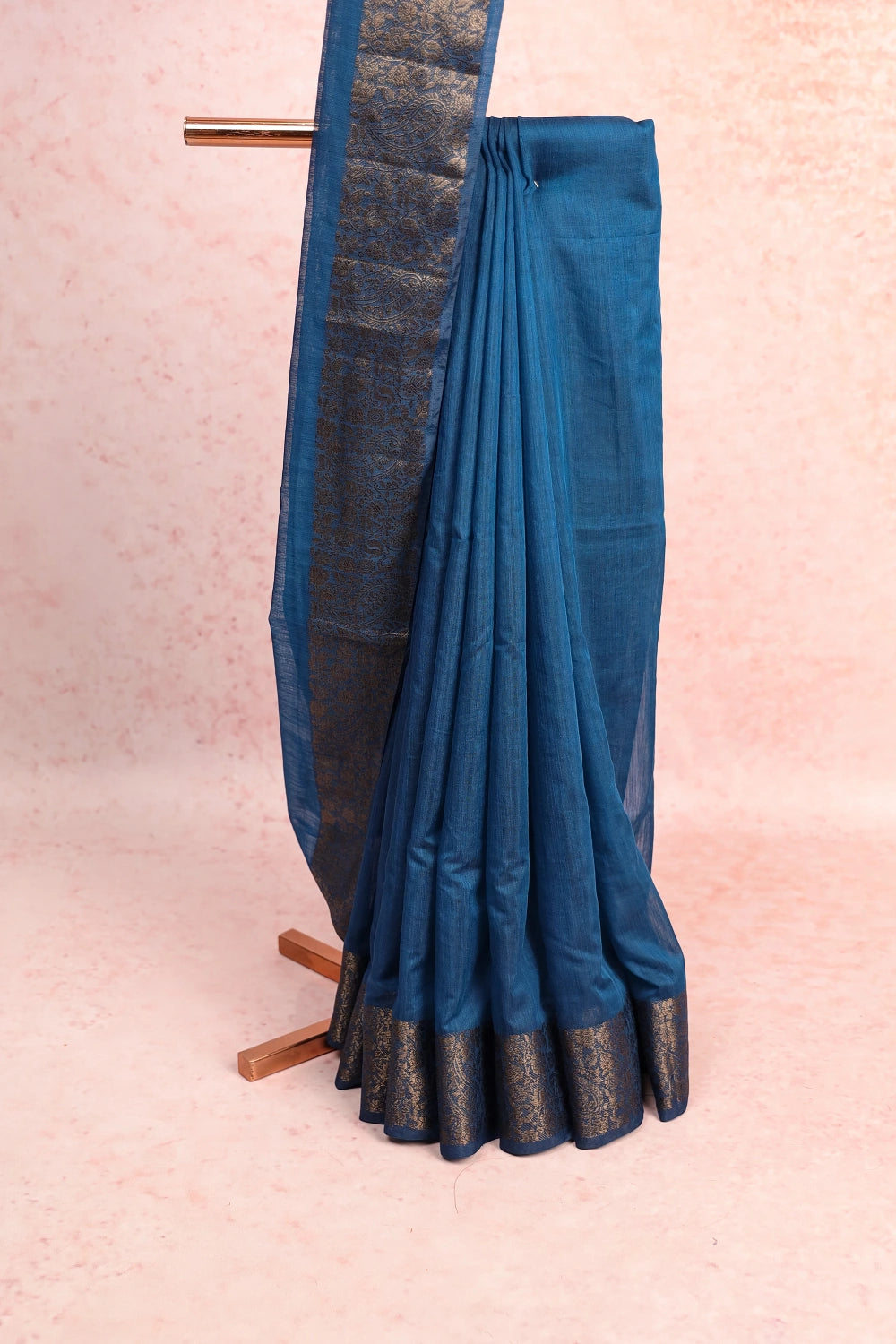 Peacock Blue Jute Banarasi Saree