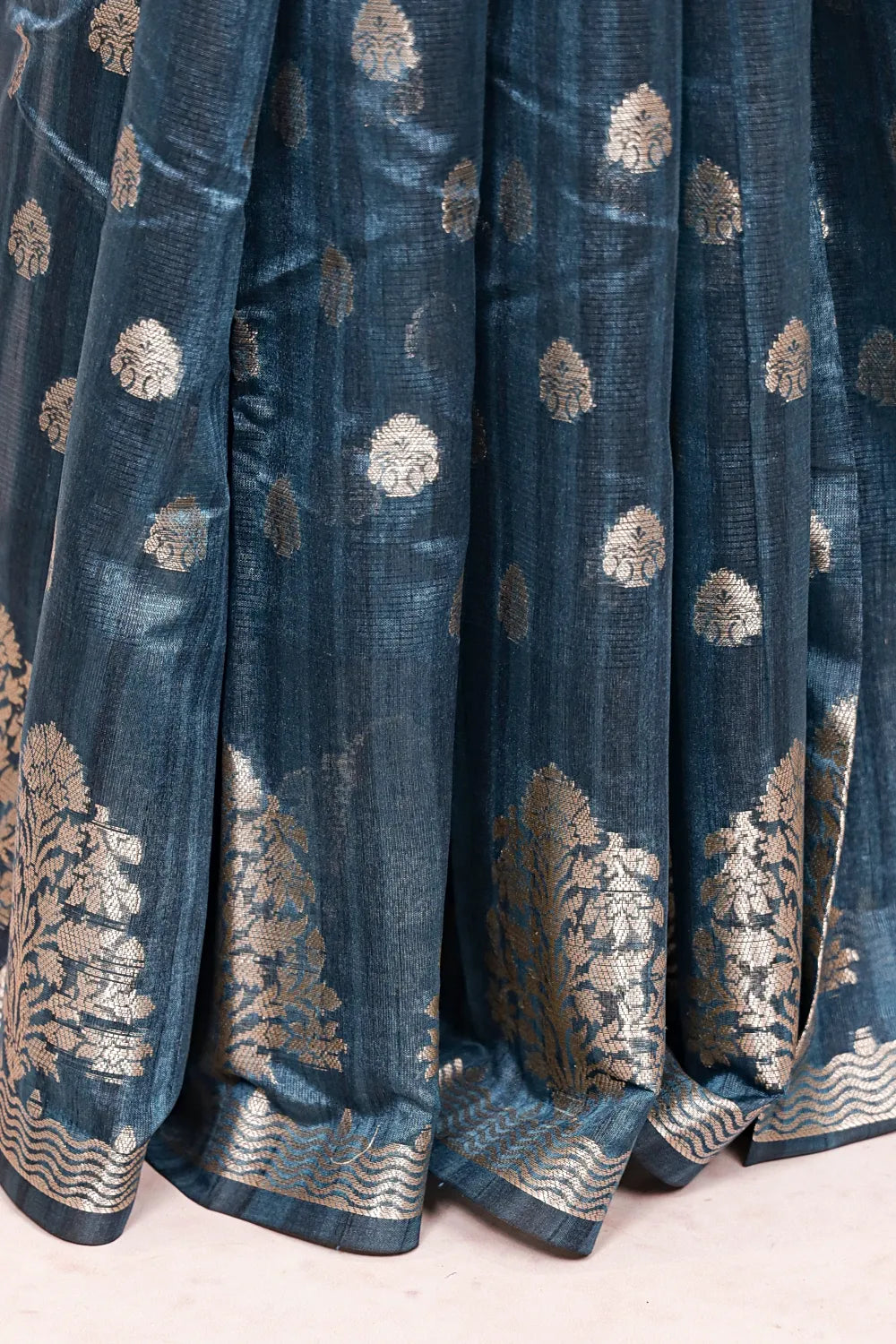 Peacock Blue Semi Silk Saree