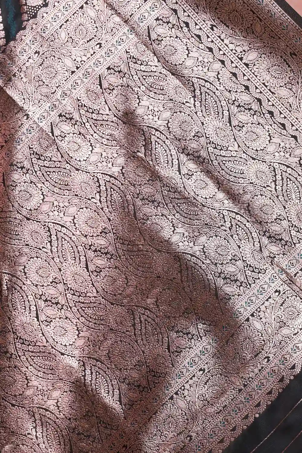 Peacock Green Semi Banarasi Saree