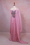 Pink Crush Silk Beads Work Unstitched Churidhar Material - Seematti