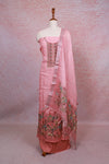 Pink Linen Thread Work Unstitched Churidhar Material - Seematti