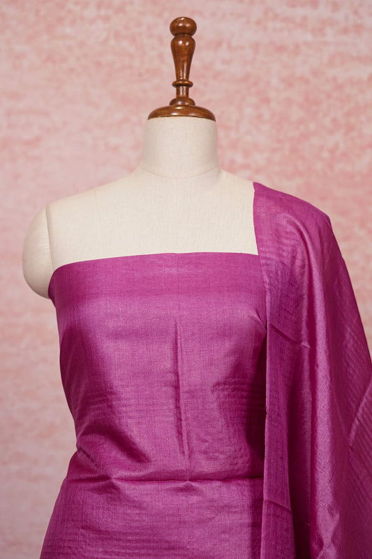 Pink Tussar Silk Plain Body Unstitched Churidhar Material - Seematti
