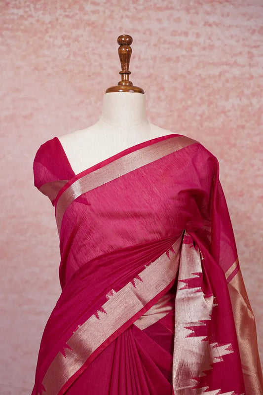 Pinkish Red Cotton Silk Saree - Seematti