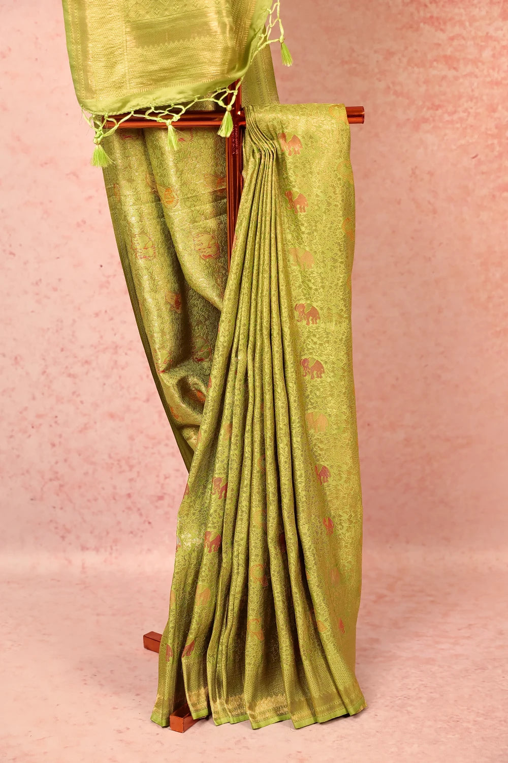Pista Green Semi Banarasi Saree