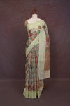 Pista Green Semi Organza Floral Printed Saree With Thread Border - Seematti