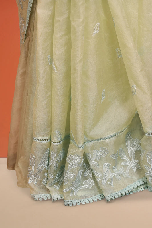 Pista Green Semi Organza Saree