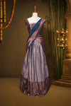 Powder Blue And Teal Blue Synthetic Brocade Dhavani Set - Seematti