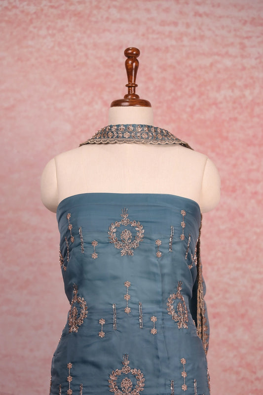 Powder Blue Organza Beads Work Unstitched Churidhar Material
