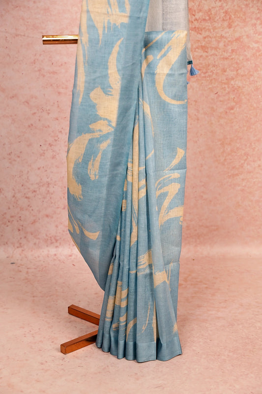 Powder Blue Semi Linen Saree