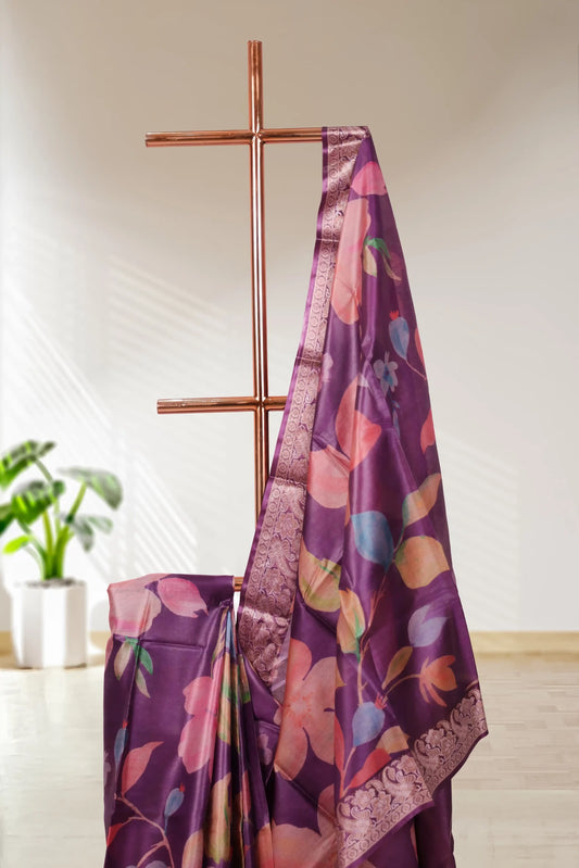 Purple Tussar Silk Saree